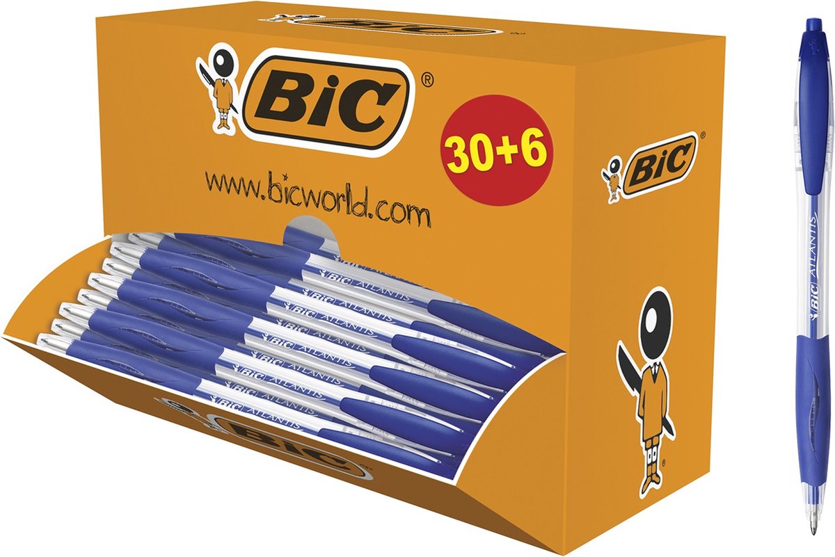 BIC Atlantis Classic Kugelschreiber Blau Mittel 0.32 mm Nachfüllbar 36 Stück