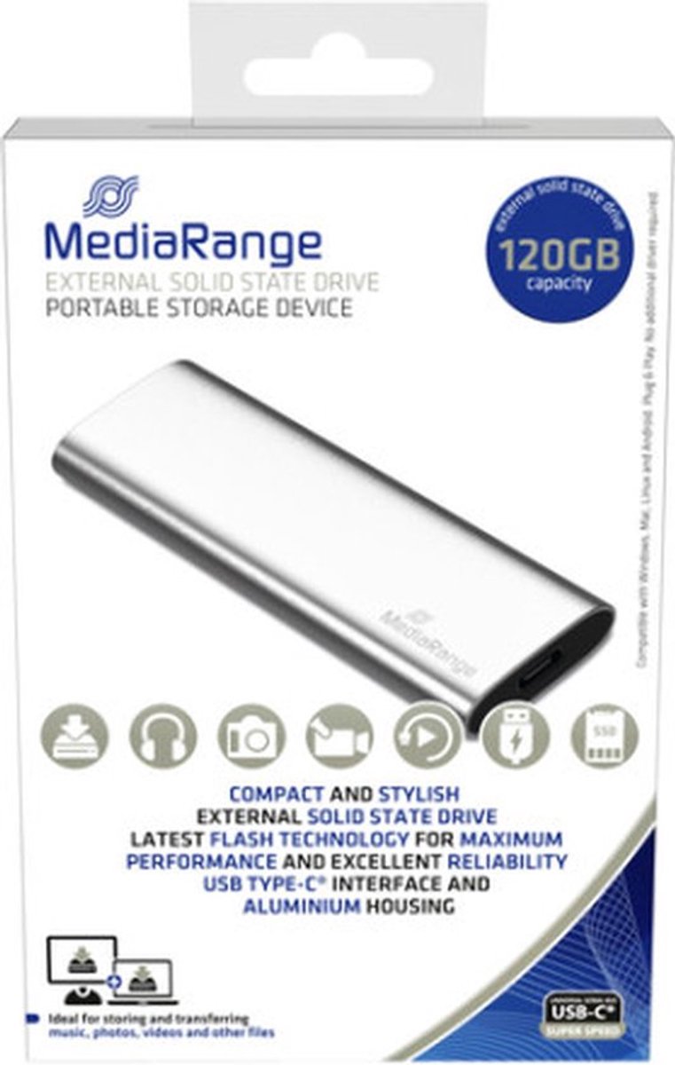 MediaRange 120 GB Externe SSD MR1100 USB 3.2 (Gen 1) Silber