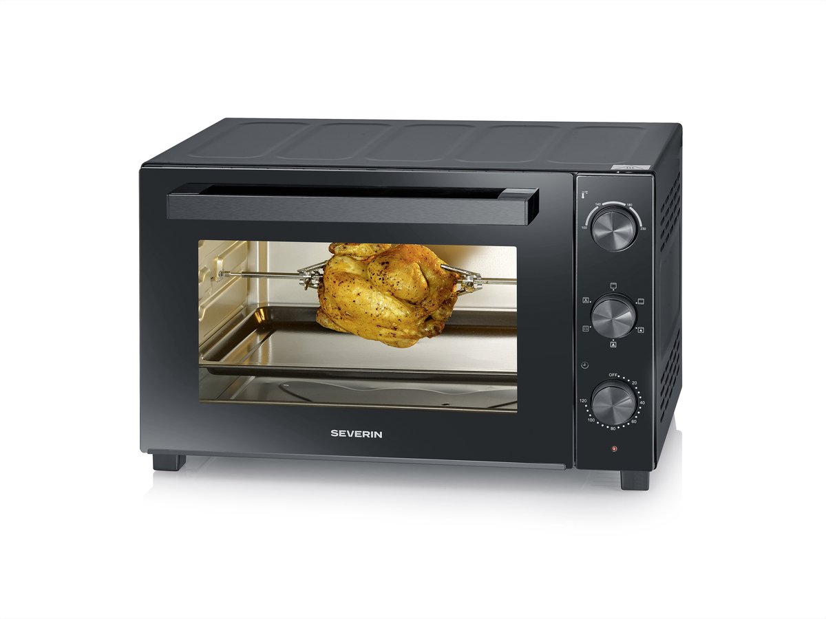 Severin 2076 Minibackofen mit Grillspieß, Timerfunktion, Temperaturvorwahl, Umluft-Funktion, mit Pizzastein 46 l