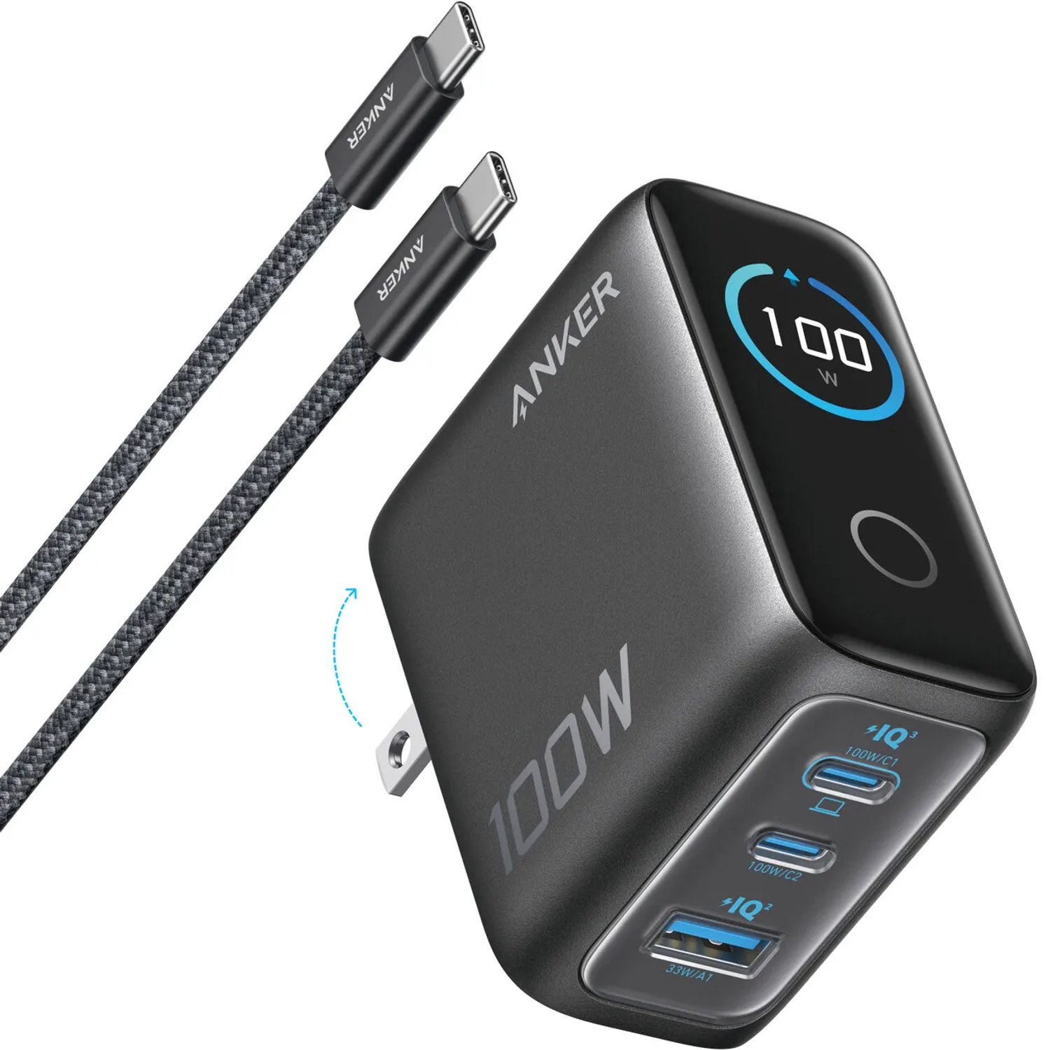 Anker ANKER Charger 100W Display 2C1A grey Ladeadapter 100 W Fast Charge Schwarz Innenbereich