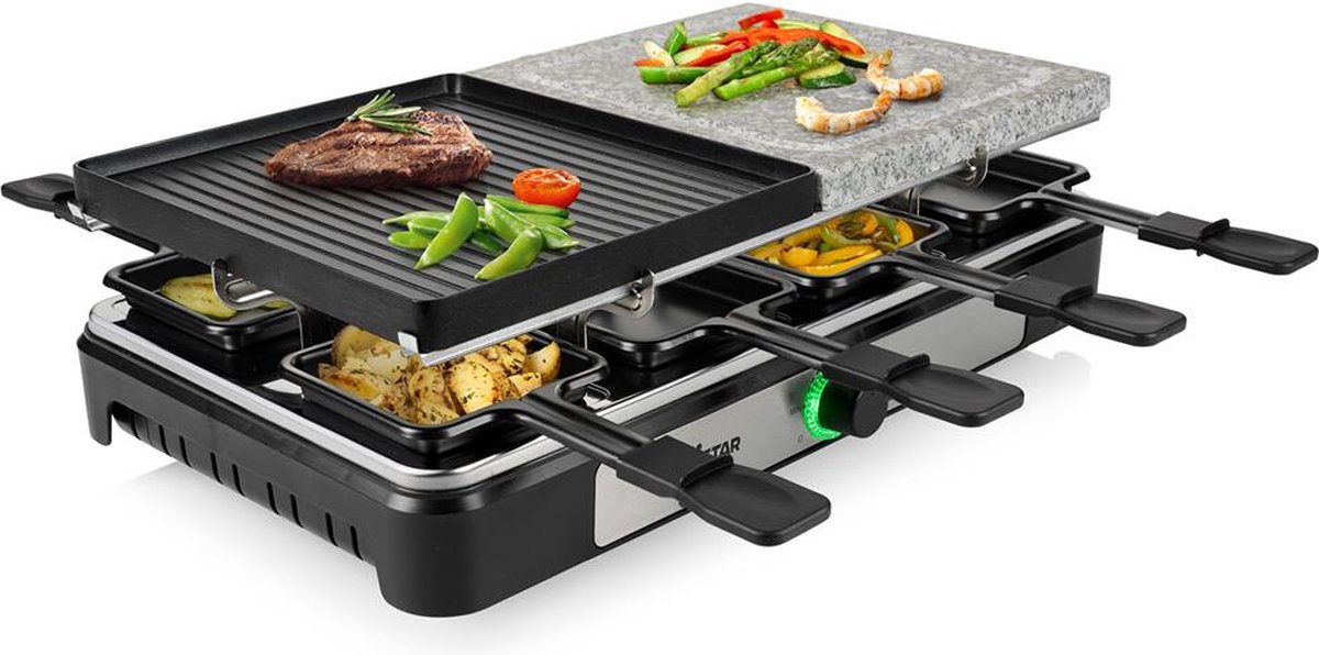 Tristar RA-2747 Raclette 8 Pfännchen, mit Grillstein Schwarz