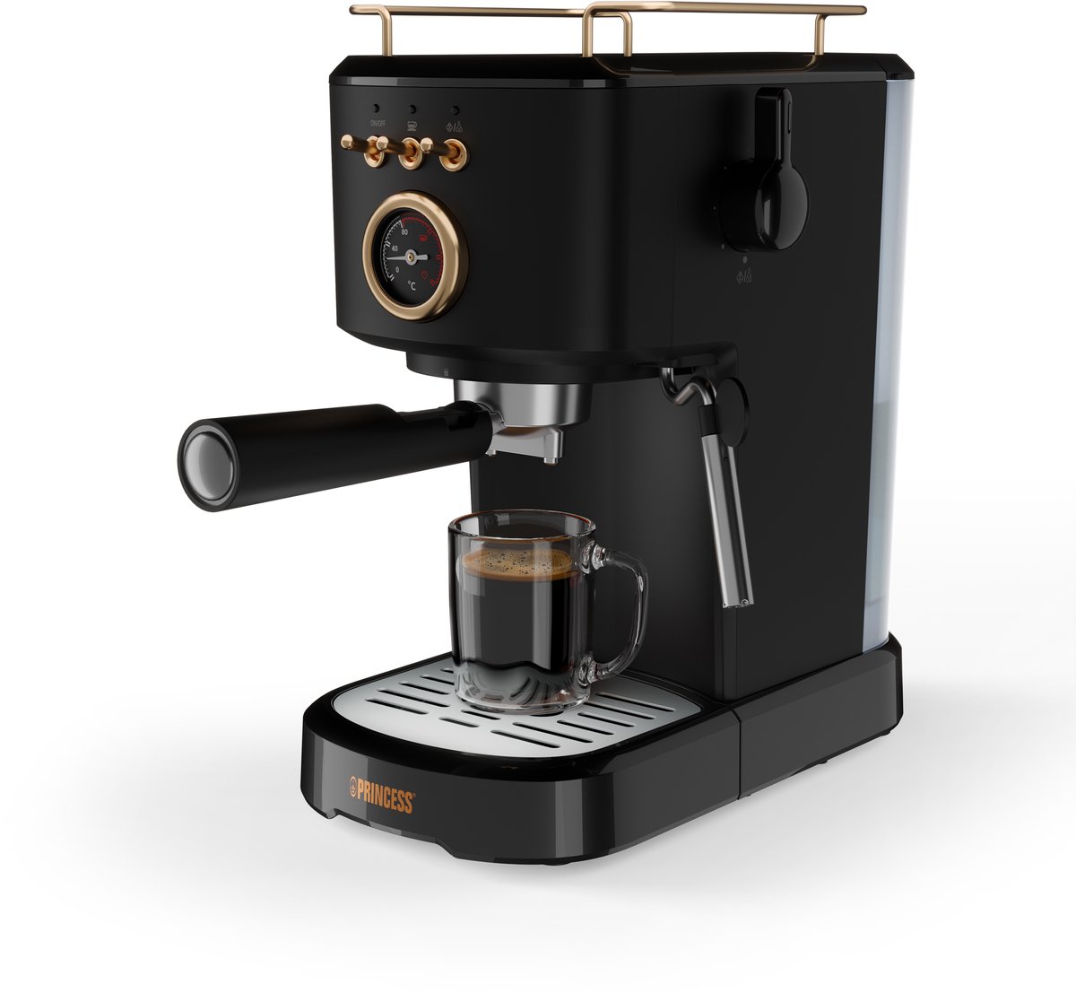 Princess Espressomaschine Schwarz 1100 W mit Milchaufschäumdüse