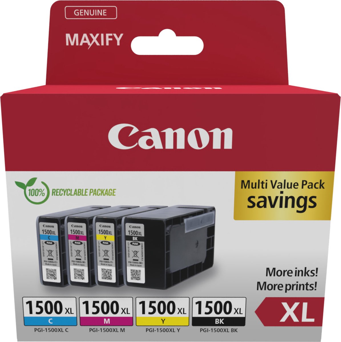 Canon PGI-1500XL Tintenpatrone 9182B010 Schwarz, Cyan, Magenta, Gelb Multipack 4 Stück