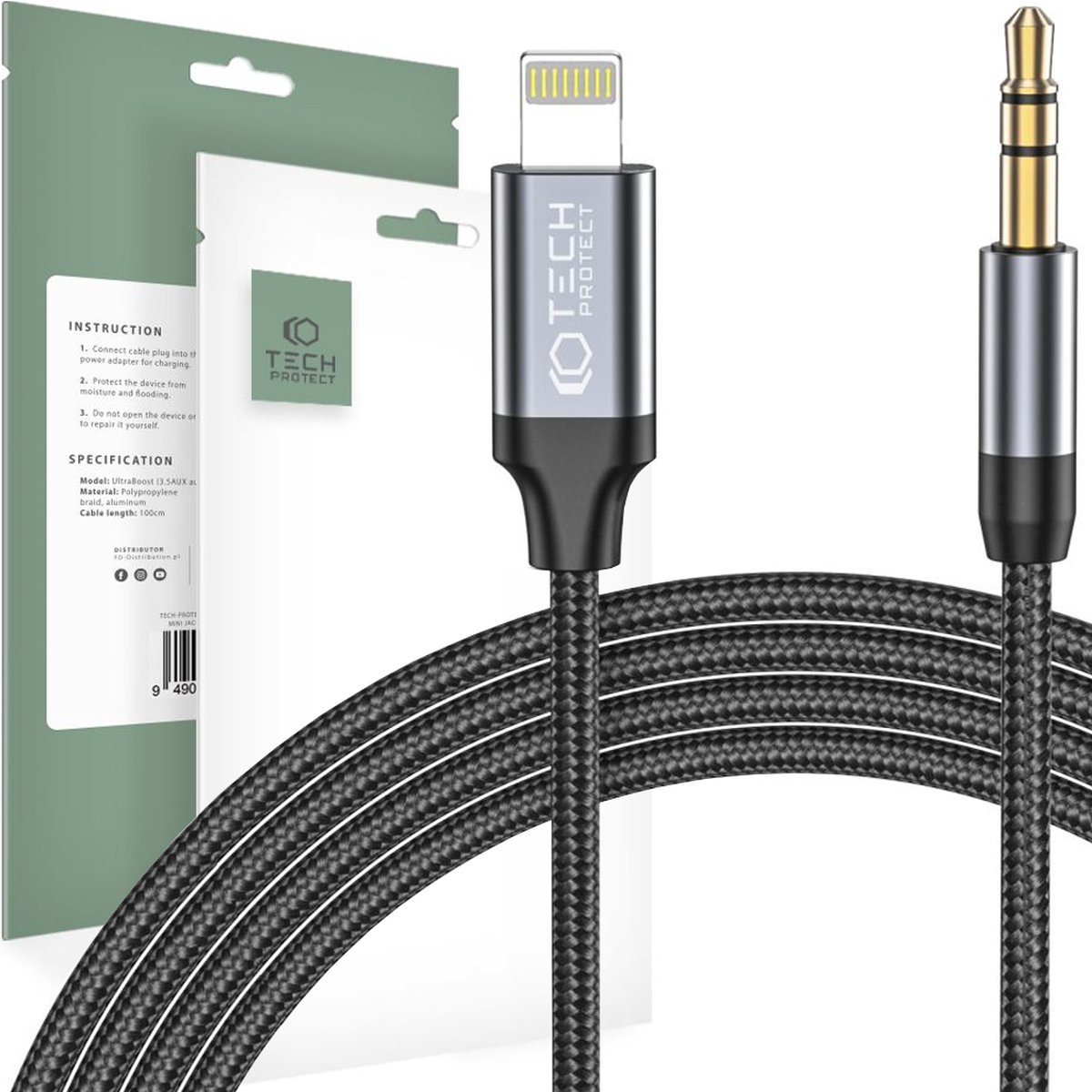 Tech-Protect UltraBoost Lightning audio cable / mini jack 3.5mm 1m - black