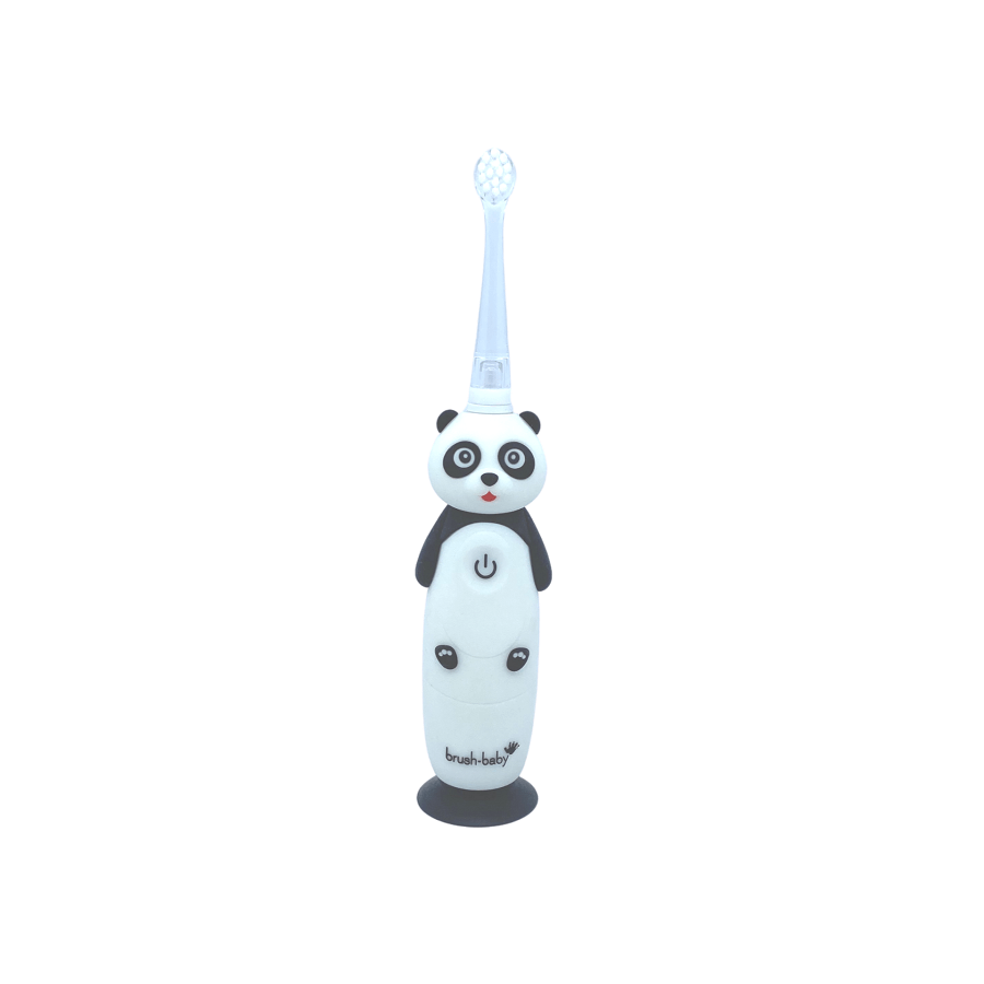 Brush-Baby WildOnes Kinder Elektrische Wiederaufladbare Zahnbürste, 1 Griff, 3 Bürstenköpfe, USB-Ladekabel, für Alter 0-10 (Panda)