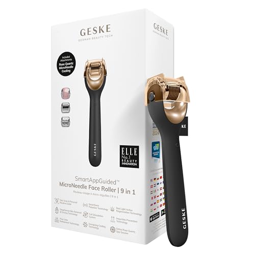 GESKE | SmartAppGuided™ MicroNeedle Face Roller | 9 in 1 | mit Rosenquartz | Microneedling | Professionelles Mikroneedlinggerät | Needleroller | Beauty Roller Gesicht | Mikroneedlingroller