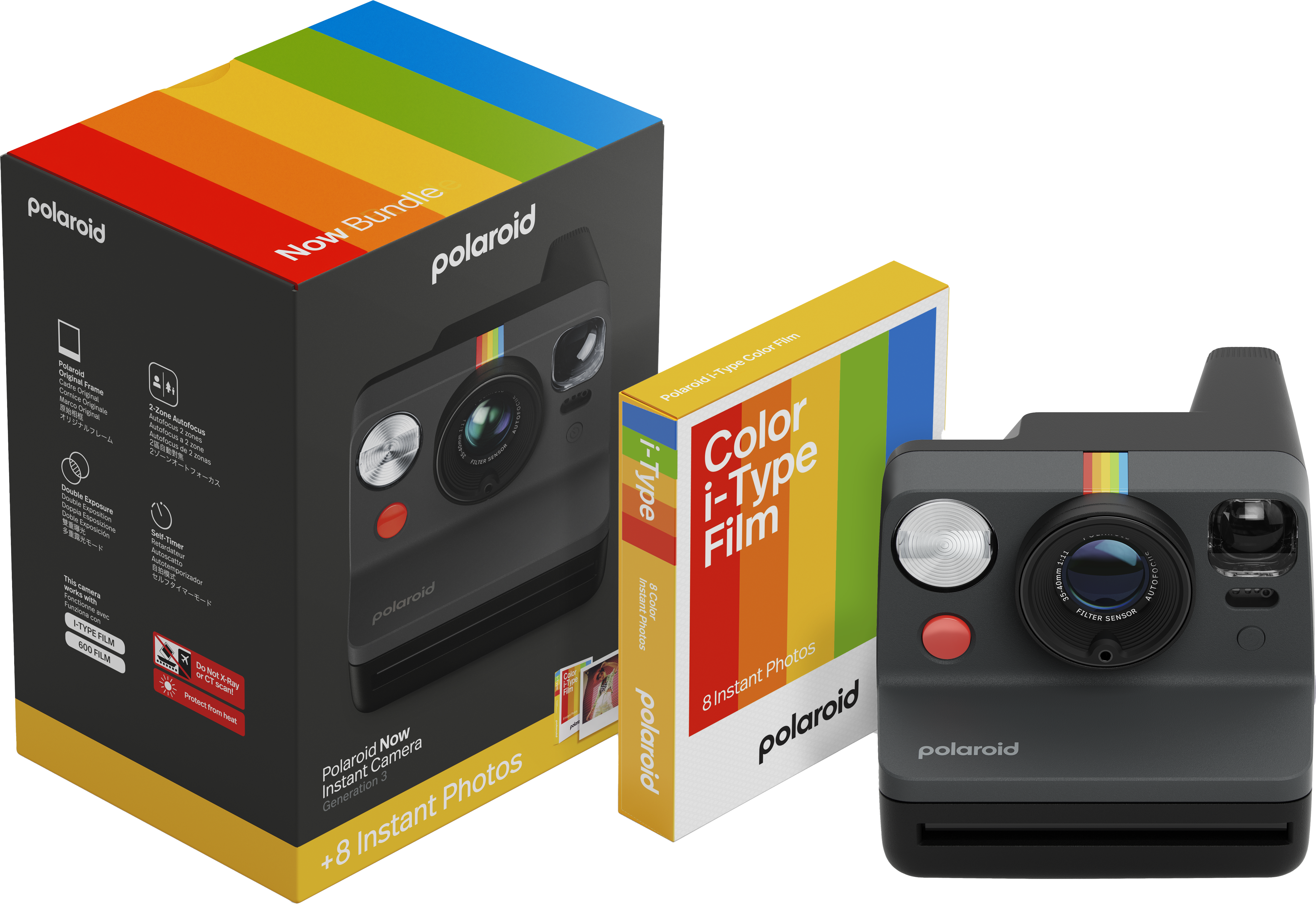 Polaroid Now Gen 3 Sofortbildkamera schwarz + Color Film Pack (8 Photos)