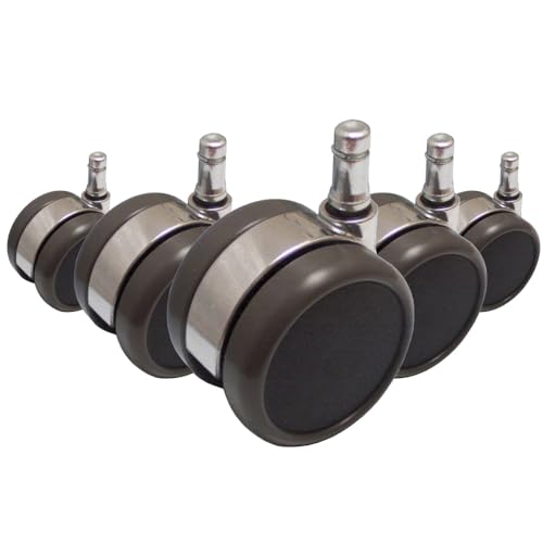 hjh OFFICE 619020 5X Design-Rollen 11mm / 65mm Stuhlrollen Bürostuhl für Hartböden Chrom (5er Pack)