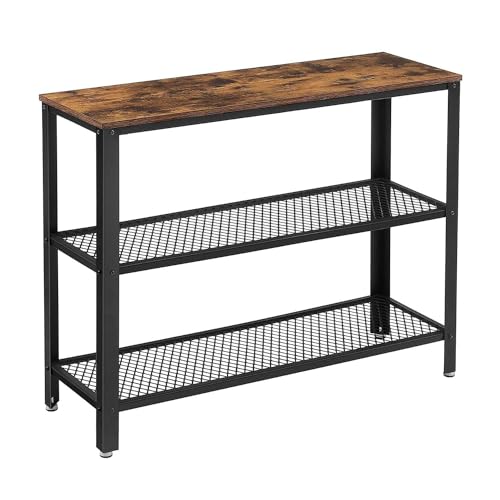 VASAGLE Konsolentisch Beistelltisch Sideboard mit 2 Gitterregalen für Wohnzimmer, Flur, 101,5 x 35 x 80 cm, Stahlrahmen, Industriestil, rustikales Braun und Schwarz LNT81BX