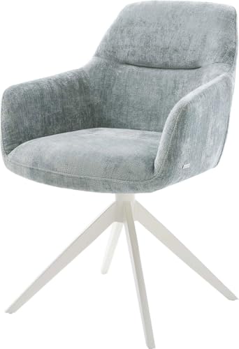 DELIFE Esszimmerstuhl Pejo-Flex Kreuzgestell breit Weiß Chenille Pastellblau 360° drehbar Wippfunktion Taschenfederkern
