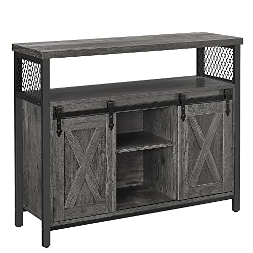 VASAGLE Sideboard, Küchenschrank, Aufbewahrungsschrank, mit 2 Schiebetüren, 33 x 100 x 80 cm, verstellbare Ablagen, Landhausstil, für Wohnzimmer, anthrazitgrau-schwarz LSC092B04