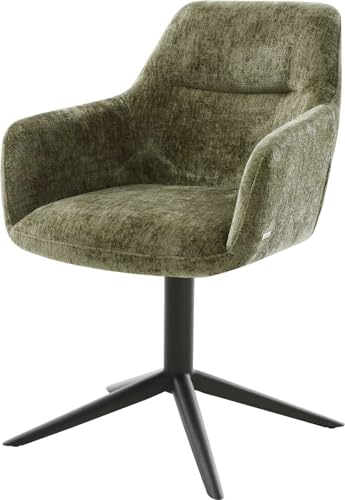 DELIFE Esszimmerstuhl Pejo-Flex Fußkreuz Schwarz Chenille Olive 360° drehbar Wippfunktion Taschenfederkern