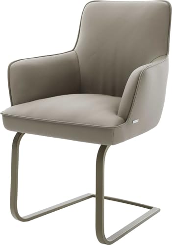 DELIFE Schwingstuhl Heira-Flex mit Armlehnen Freischwinger flach Effektfinish Titan Echt-Leder Schlamm Taschenfederkern