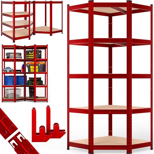 Monzana® Eckregal Lagerregal 180x70x40cm 875 kg 5 MDF-Platten Regal Schwerlastregal Kellerregal Steckregal Werkstattregal Rot