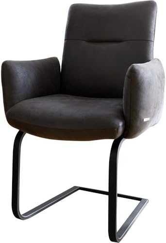 DELIFE Schwingstuhl Jova-Flex mit Armlehnen Freischwinger flach Schwarz Mikrofaser Anthrazit Vintage Taschenfederkern