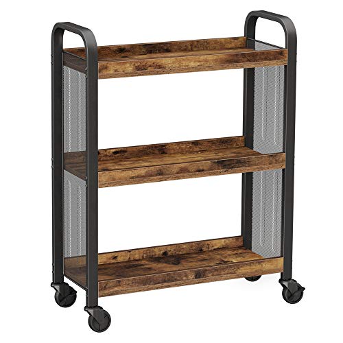 VASAGLE Küchenwagen Rollwagen Servierwagen mit Universalrollen Nivellierfüße Platzsparend Stahlstruktur 66x26x85cm für Küche Wohnzimmer Rustikal Braun LRC66BX