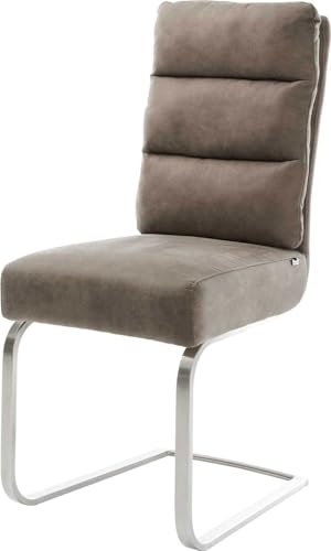 DELIFE Schwingstuhl Pela-Flex Freischwinger flach Edelstahl Mikrofaser Taupe Vintage Taschenfederkern