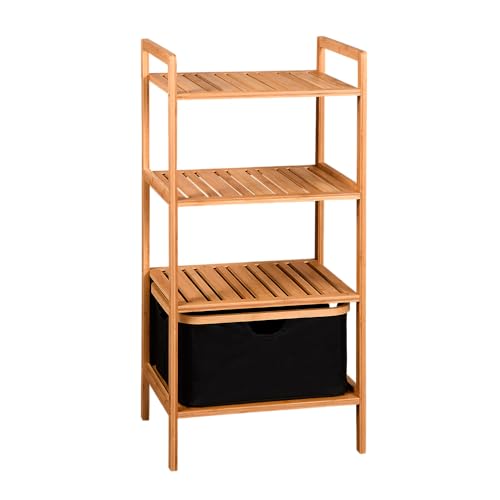 Kesper | Regal mit Korb, Material: Bambus, Polyester, Maße: 44 x 34 x 93,5 cm, Farbe: Braun, Schwarz | 19438