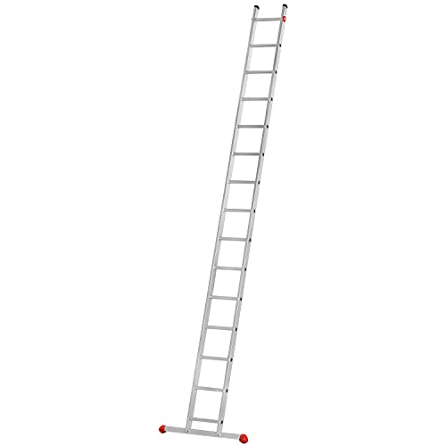 Hailo S60 ProfiStep UNO Alu-Anlegeleiter - leichte Leiter mit 15 Sprossen - Sicherheitsleiter mit großer Standfläche - Arbeitshöhe bis 515 cm - Gewicht 7,9 kg - Silber