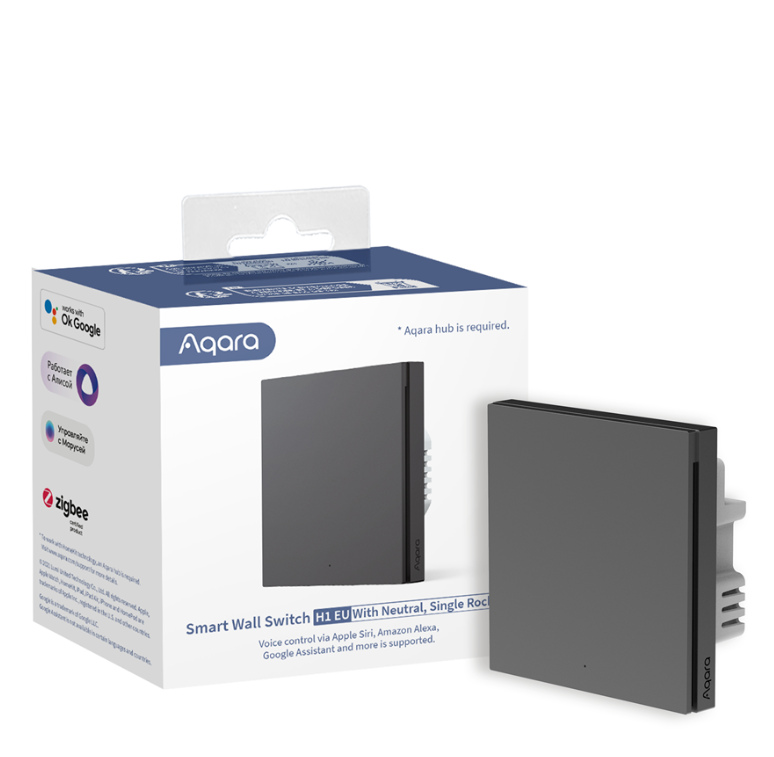 Aqara Smart Wall Switch H1 EU - Intelligenter Einzelschalter, Zigbee 3.0, Mit Neutralleiter, grau