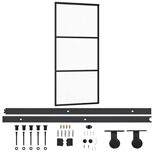 vidaXL Schiebetür mit Beschlag Glasschiebetür Glastür Glas Schiebe Tür Schiebetürsystem Laufschiene Schiebetürbeschlag ESG-Glas Aluminium 90x205cm