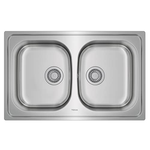 Teka Universe 80 T-XP 2C Einbauspüle, 80 cm, 2 Becken, Ablauf mit manuellem Ventil, Schalldämmung, polierte Oberfläche, Edelstahl
