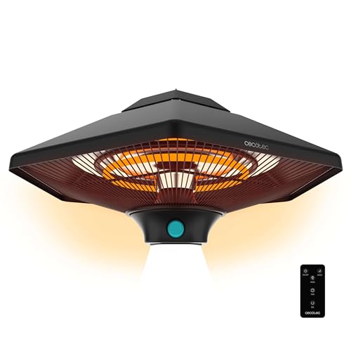 Cecotec Elektrischer Außenheizlüfter zur Deckenmontage ReadyWarm 2000 Power Ceiling, 2000 W mit 3 Leistungsstufen, Halogen-Technologie, Schutzart IP34, Fernbedienung, Abdeckungsbereich 10 m²