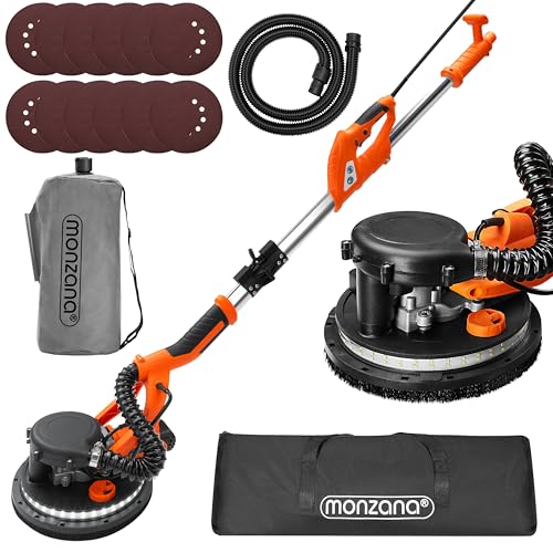 MONZANA® Trockenbauschleifer 750 Watt max Drehzahl 1750 U/min 12x Ø 225mm Schleifscheiben inkl Absaugbeutel LED-Licht Deckenschleifer Schleifmaschine
