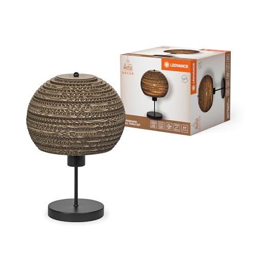 LEDVANCE Tischleuchte Decor Cardboard Ball braun aus Wellpappe, leicht, E27, 260 mm Durchmesser, Leuchtenschirm aus recyceltem Material, nachhaltig durch austauschbare Lichtquelle, einfache Montage