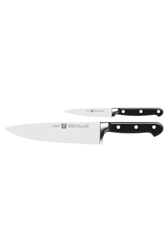 ZWILLING Professional S Messer-Set, 2-teilig (Spick-/Garniermesser 10 cm, Kochmesser 20 cm), Rostfreier Spezialstahl/Kunststoff-Griff mit Nieten, Schwarz [Made in Germany], Bunt
