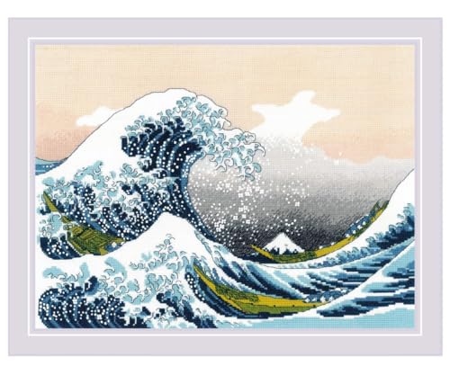 Riolis Kreuzstich Stickpackung "Die große Welle vor Kanagawa nach K. Hokusai", Zählmuster, 40x30cm