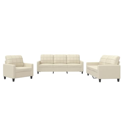 vidaXL Sofagarnitur 3-TLG., Sessel Couch mit Kissen, Sofa Wohnzimmersofa mit Armlehnen, Couchgarnitur Designsofa Sitzmöbel Polstermöbel, Creme Kunstleder