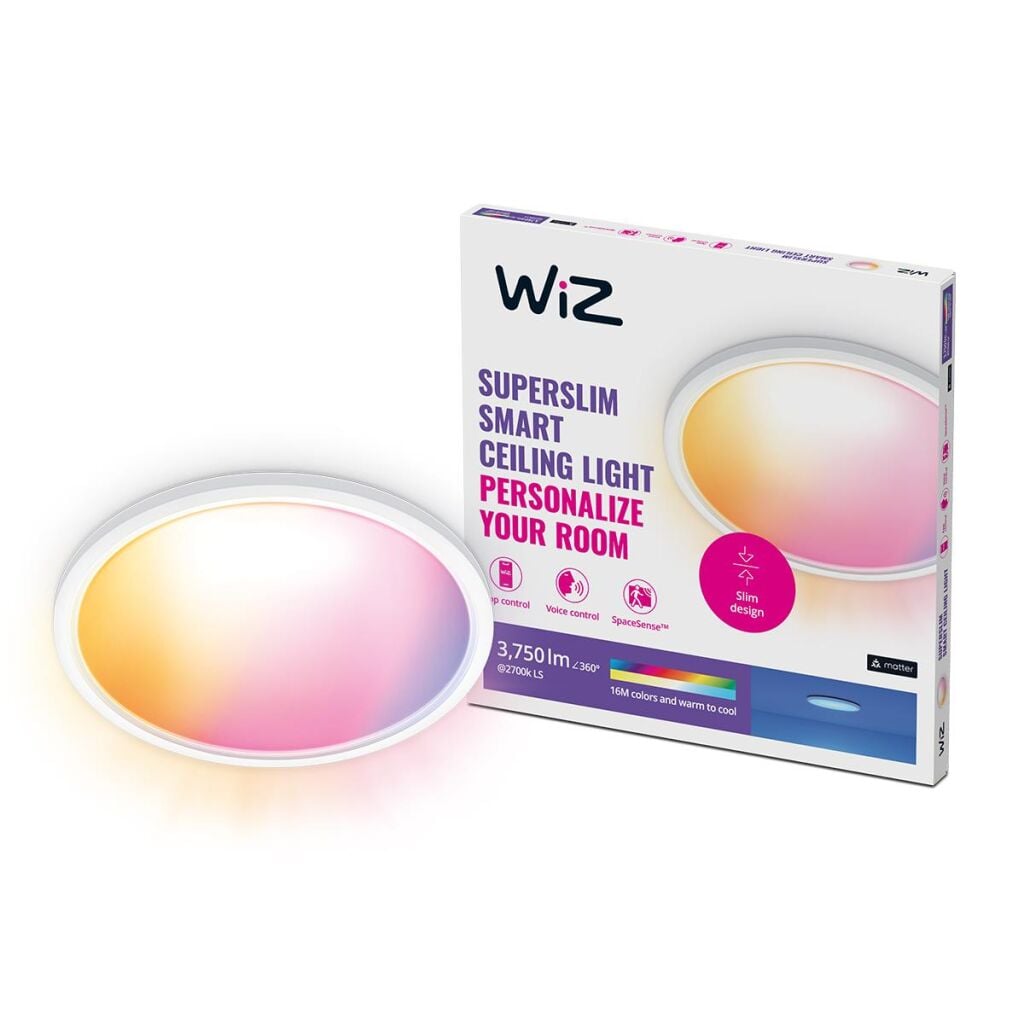 WiZ Tunable White and Color Superslim Deckenleuchte (32 W, ø 54,5 cm), LED Leuchte mit 16 Mio. Farben oder warm- bis kaltweißem dimmbarem Licht, smarte Lichtsteuerung über WLAN per Stimme/App, weiß