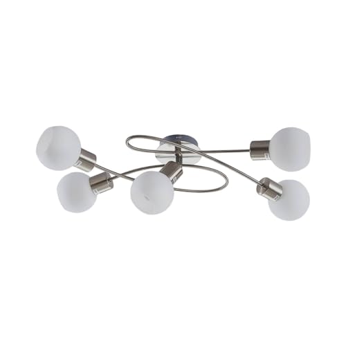 Lindby Deckenlampe Glas Metall, Deckenstrahler Strahler 5x E14 max. 40W ohne Leuchtmittel Deckenleuchte nickel matt Lampe Wohnzimmer Küchenlampe