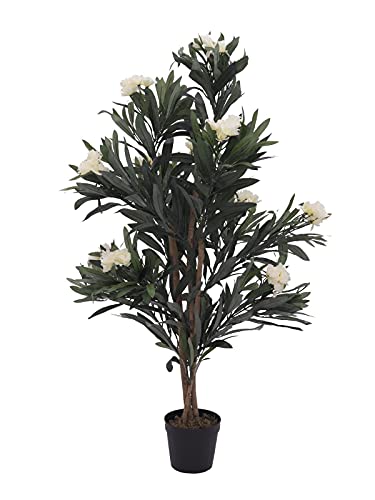 EUROPALMS Oleanderbaum, Kunstpflanze, weiß, 120 cm | Oleanderbaum mit weißen Blüten