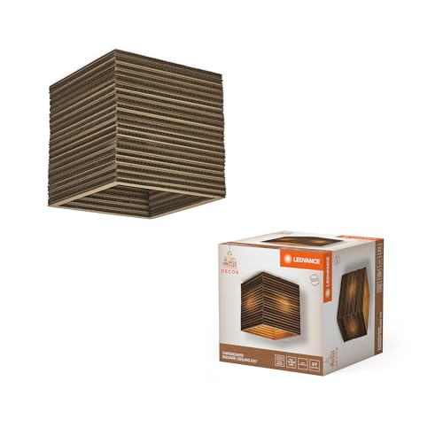 LEDVANCE Deckenleuchte Decor Cardboard Square braun aus Wellpappe, leicht, E27, 250 mm Durchmesser, Leuchtenschirm aus recyceltem Material, nachhaltig durch austauschbare Lichtquelle, einfache Montage