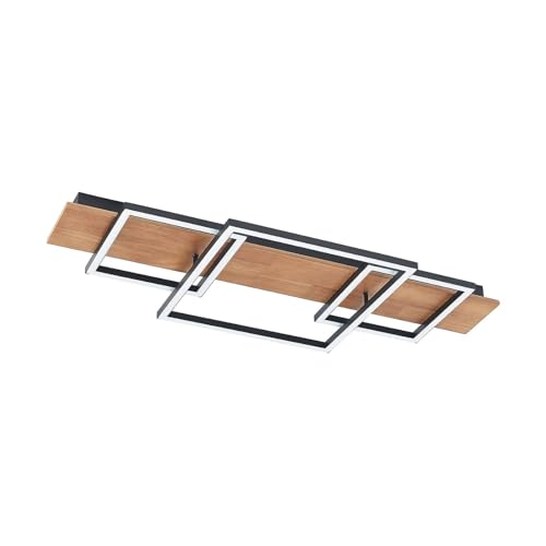 Lucande LED Deckenlampe Chariska dimmbar mit Leselampe (Modern) aus Holz (3 flammig,) - Deckenleuchte Lampe Wohnzimmerleuchte