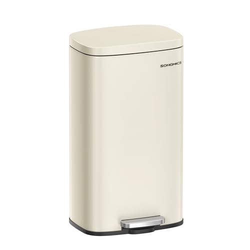 SONGMICS Mülleimer Küche, 30 Liter, Abfalleimer, Tretmülleimer, Küchenmülleimer mit Softclose-Deckel und Inneneimer, Treteimer, Stahl, sandbeige LTB03A02