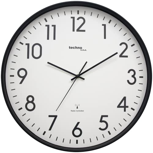 technoline XXL Funkwanduhr WT8998, 50 cm, Bahnhofsuhr, XXL Wanduhr, Schwarz