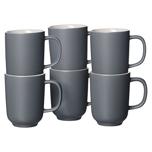 Ritzenhoff & Breker Kaffeebecher Jasper, 6er Set, Grau, 285 ml, Steinzeug, Becher mit Henkel & Soft-Touch-Haptik, Matte Außenglasur