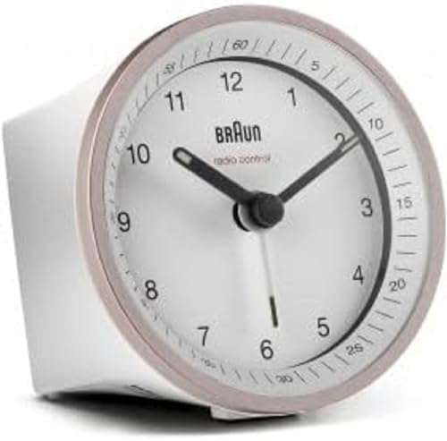Braun Funkwecker in der Farbe weiß-rosa mit Crescendo-Alarm, Schlummerfunktion und Beleuchtung, BC07PW-DCF