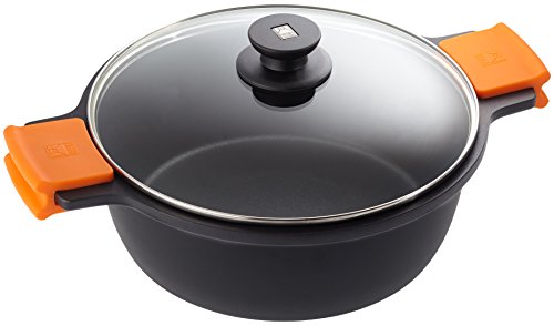 BRA Efficient hoher Kochtopf mit Glasdeckel und Silikongriffe, Aluguss, schwarz, 28 cm, 4