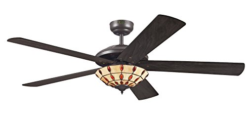 Westinghouse Lighting Comet Tiffany 7248540 Deckenventilator mit Beleuchtung, A++ to E, Metall, 60 W, E14, espresso, 132 x 132 x 38 cm