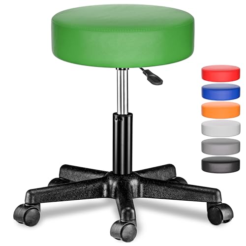 Casaria® Rollhocker Höhenverstellbar 10cm Polsterung 46-60 cm Sitzhöhe 360° Drehbar Ø 35cm Rund Rollen Bürohocker Drehhocker Arbeitshocker Hocker Grün