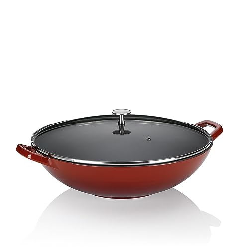 kela Gusseisen Glasdeckel 36 cm CALIDO, Wok Induktion, Wokpfanne mit Deckel, emailliert, rot