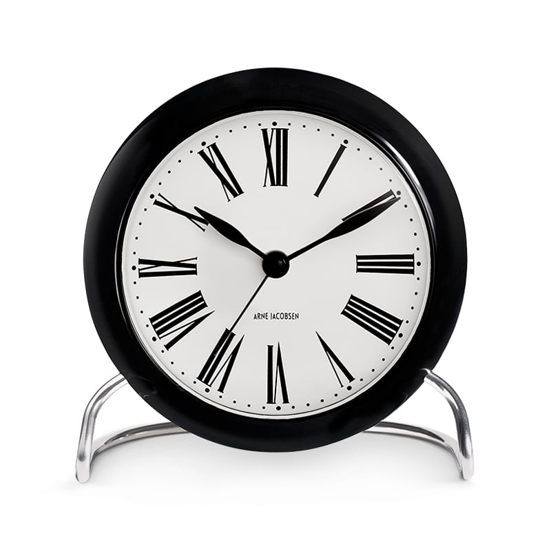 Arne Jacobsen Tischuhr Ø11 cm Roman Snoozefunktion Originaldesign, Weiss