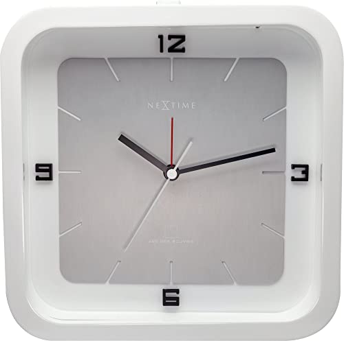 NeXtime Square Alarm Tischuhren, Metall und Kunststoff, Weiß, 20 x 20 x 6 cm