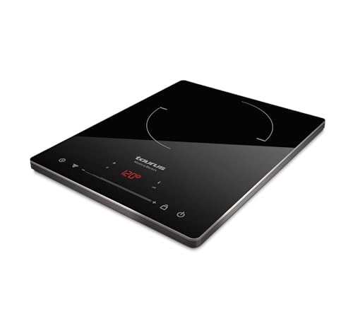 Taurus Darkfire - Tragbares digitales Induktionskochfeld. Durchmesser bis 20 cm. 8 Leistungsstufen. Einstellbare Temperatur Timer-Funktion. Ultraflaches Design. 2100 W. 290 x 365 x 45 mm.