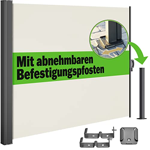 Casaria® Seitenmarkise Nosara 180x300cm Ausziehbar Blickdicht Sonnenschutz Markise Balkon Terrasse Garten Seitenrollo Sichtschutz Windschutz Creme
