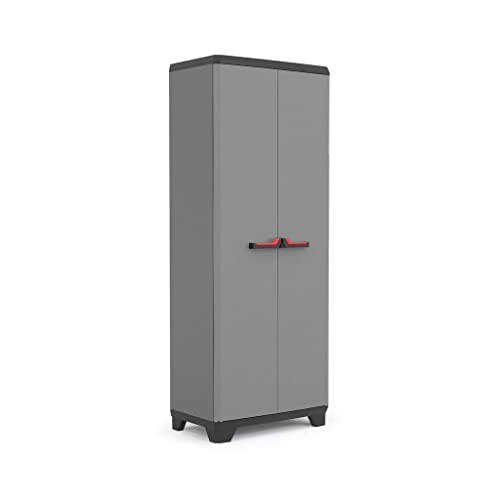Keter Stilo Kunststoffschrank/Besenschrank, Utility, Dunkelgrau, Schwarz, Rot, 68 x 39 x 173 cm